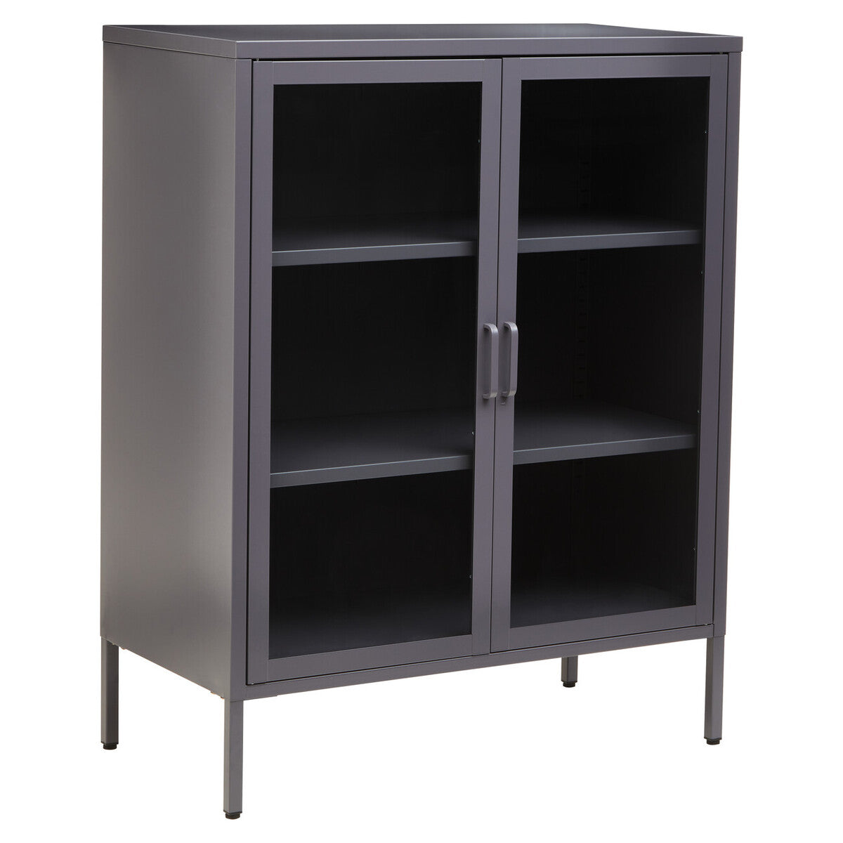 Two Door Grey Metal Cabinet with Tempered Glass