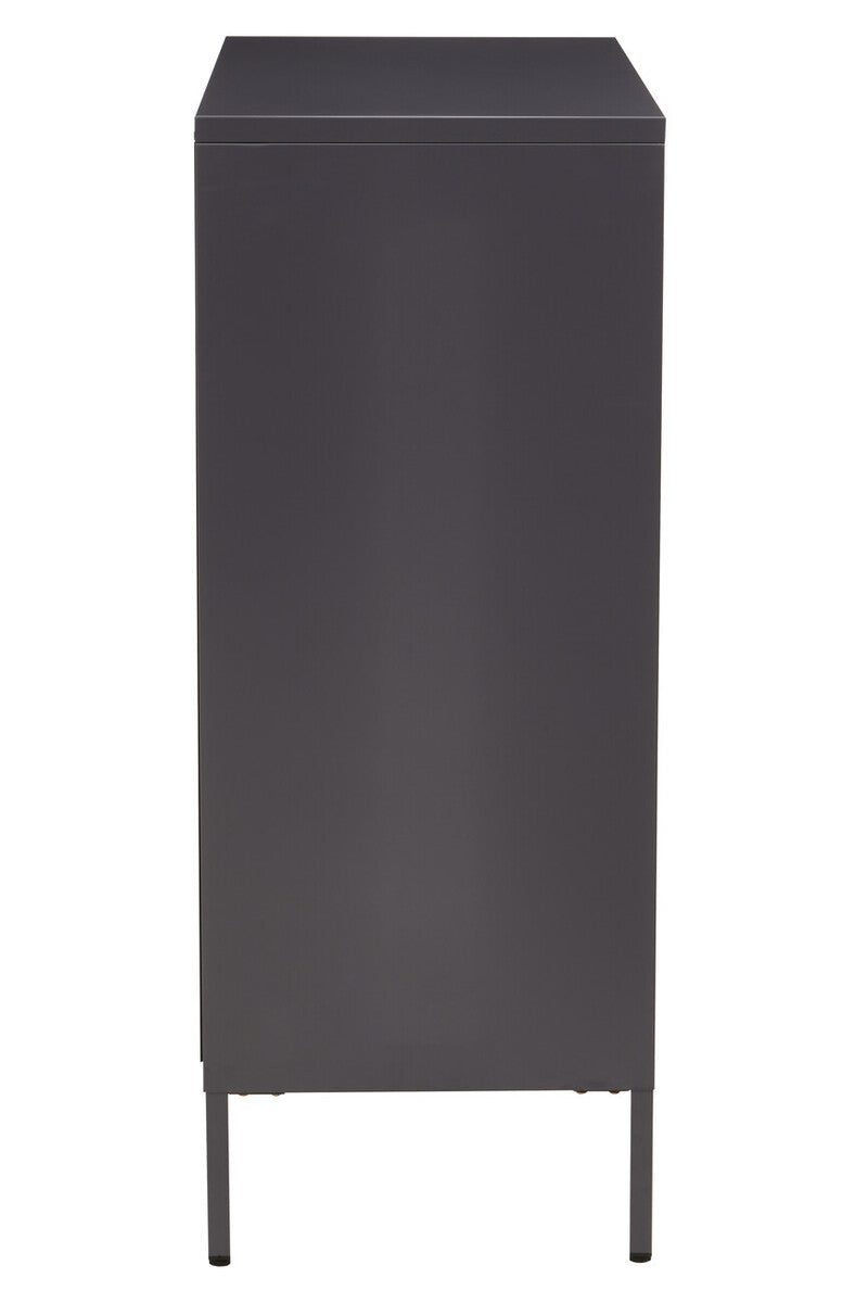 Two Door Grey Metal Cabinet with Tempered Glass