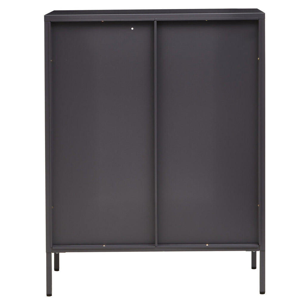 Two Door Grey Metal Cabinet with Tempered Glass