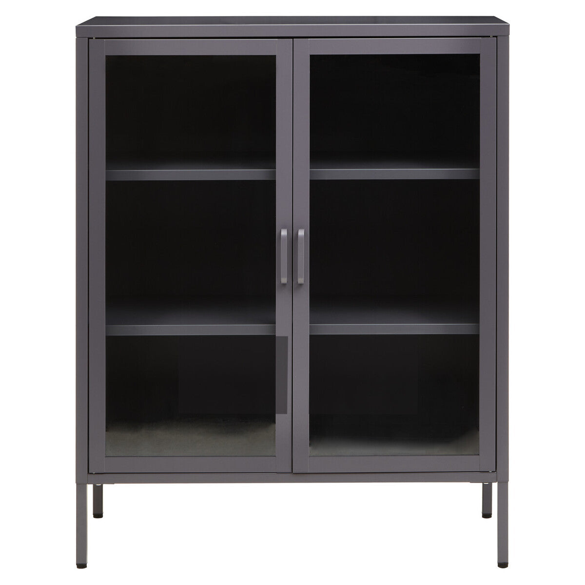 Two Door Grey Metal Cabinet with Tempered Glass