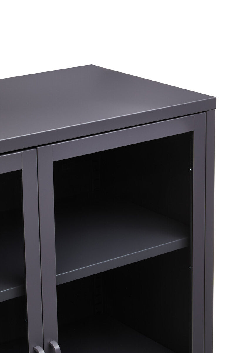 Two Door Grey Metal Cabinet with Tempered Glass