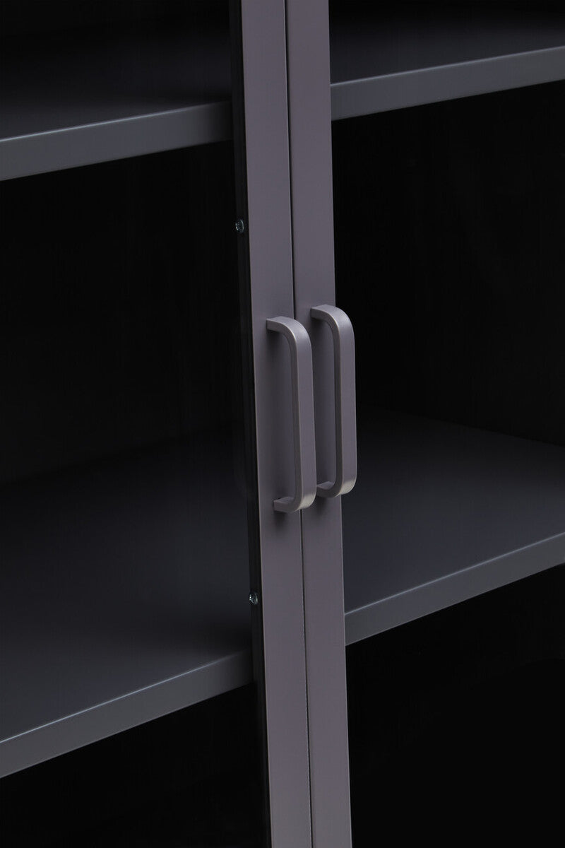 Two Door Grey Metal Cabinet with Tempered Glass