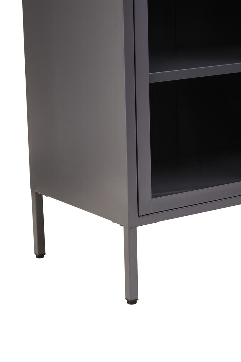 Two Door Grey Metal Cabinet with Tempered Glass