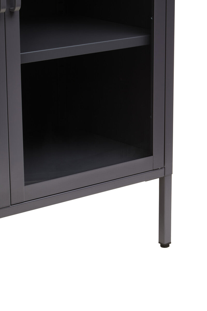 Two Door Grey Metal Cabinet with Tempered Glass