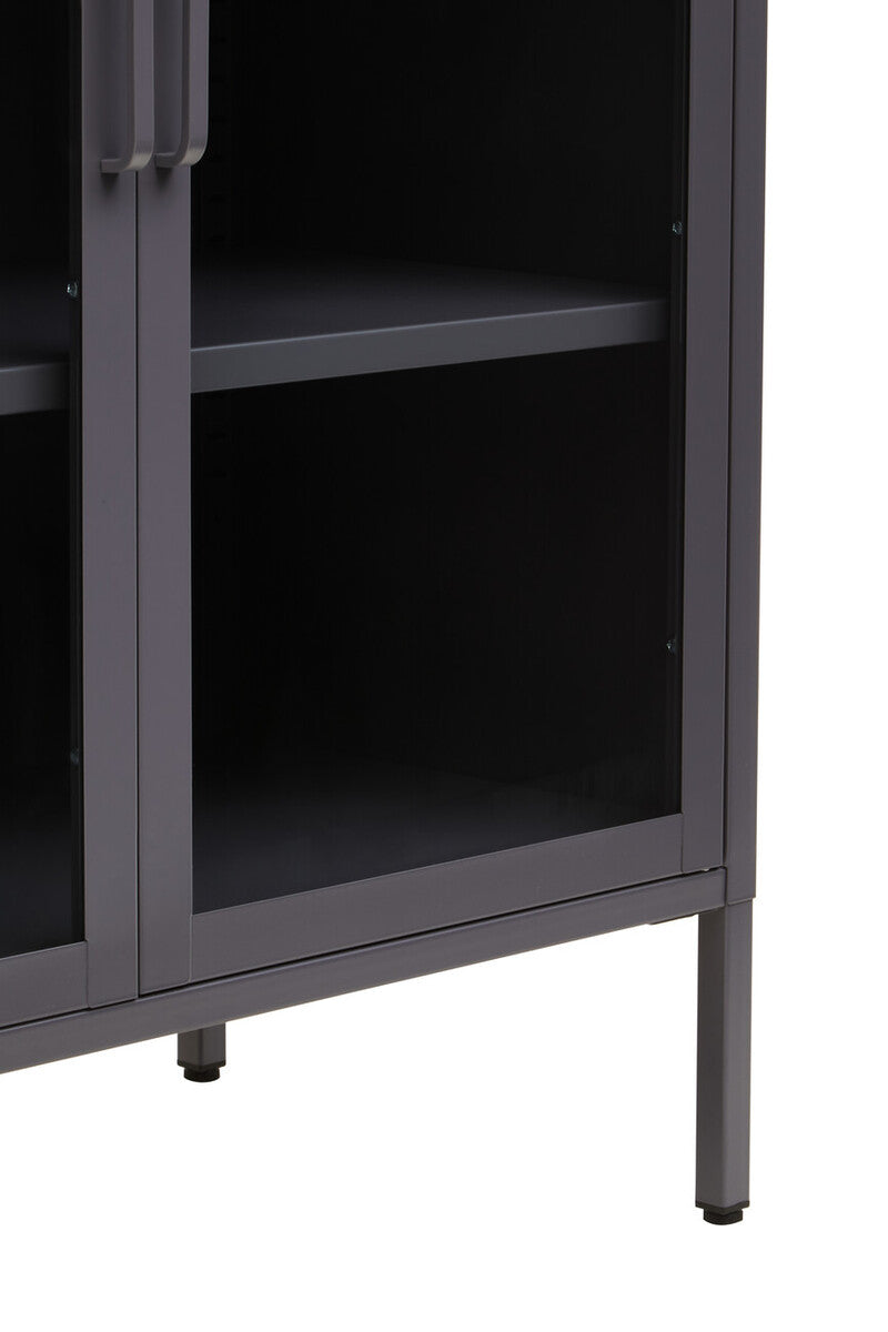 Two Door Grey Metal Cabinet with Tempered Glass