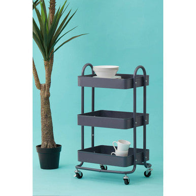Three Tier Grey Metal Trolley