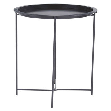Grey Round Metal Side Table with Cross Base