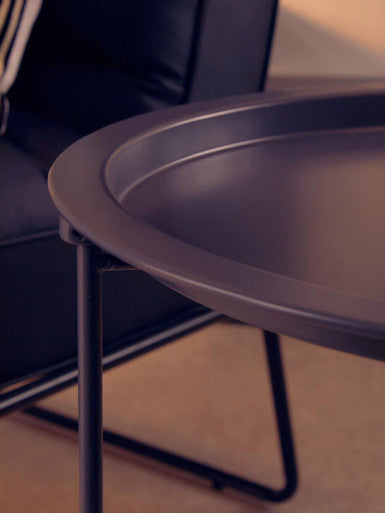 Grey Round Metal Side Table with Cross Base