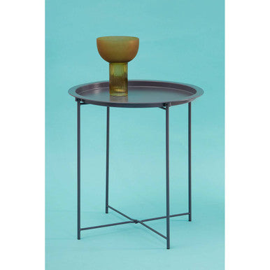 Grey Round Metal Side Table with Cross Base
