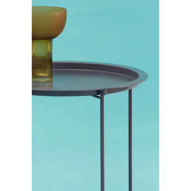 Grey Round Metal Side Table with Cross Base