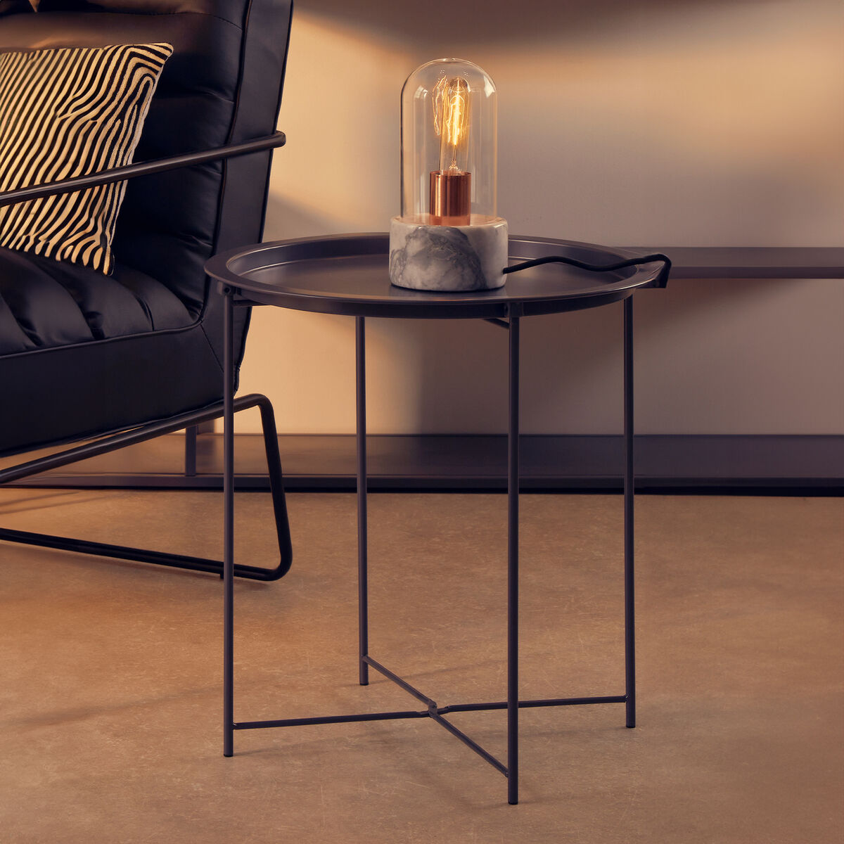 Grey Round Metal Side Table with Cross Base