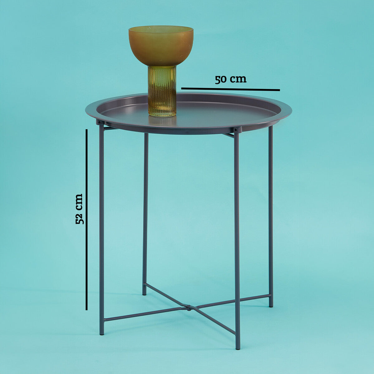 Grey Round Metal Side Table with Cross Base