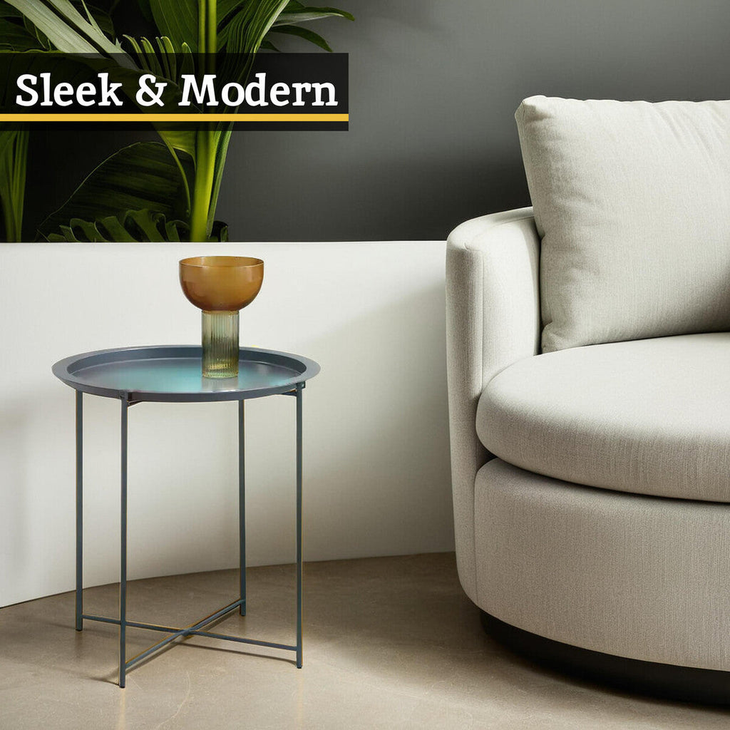 Grey Round Metal Side Table with Cross Base