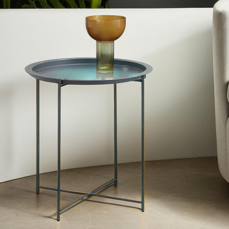Grey Round Metal Side Table with Cross Base