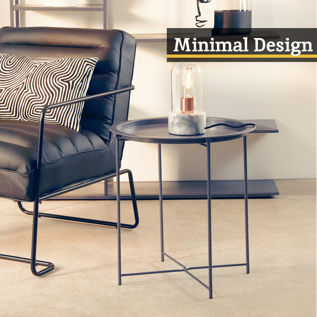 Grey Round Metal Side Table with Cross Base