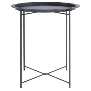 Grey Round Metal Side Table with Cross Base