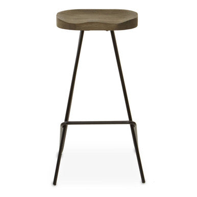 Elm Wood Bar Stool with Black Frame