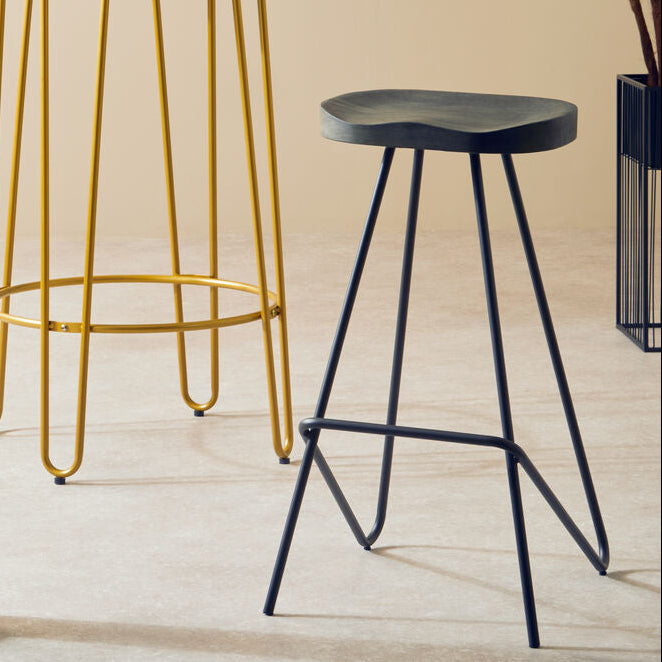 Elm Wood Bar Stool with Black Frame