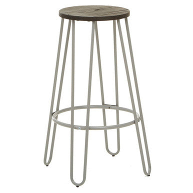 Grey Metal Frame Bar Stool with Elm Seat