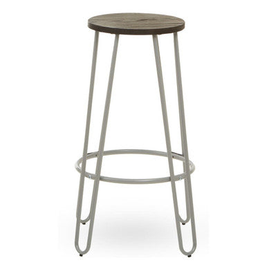Grey Metal Frame Bar Stool with Elm Seat