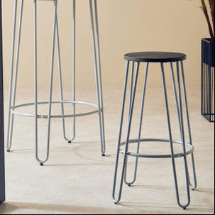 Grey Metal Frame Bar Stool with Elm Seat