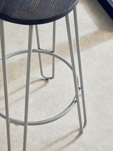 Grey Metal Frame Bar Stool with Elm Seat