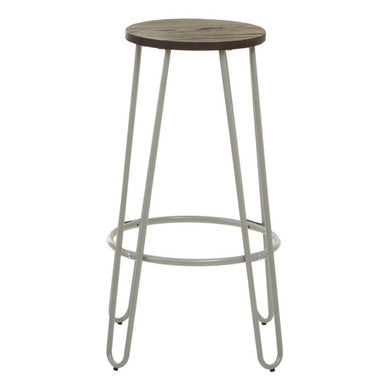 Grey Metal Frame Bar Stool with Elm Seat