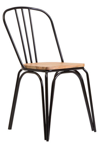 District Dining Chair Elm Wood Seat with Black Metal Frame