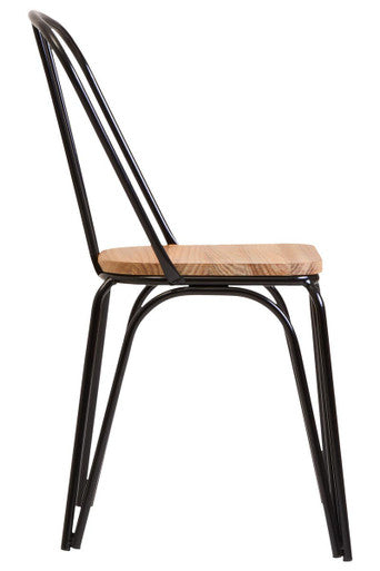 District Dining Chair Elm Wood Seat with Black Metal Frame