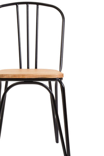 District Dining Chair Elm Wood Seat with Black Metal Frame