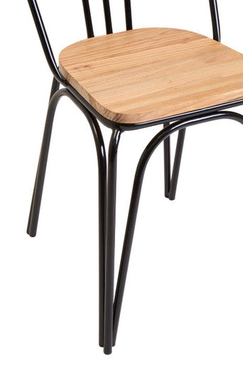 District Dining Chair Elm Wood Seat with Black Metal Frame