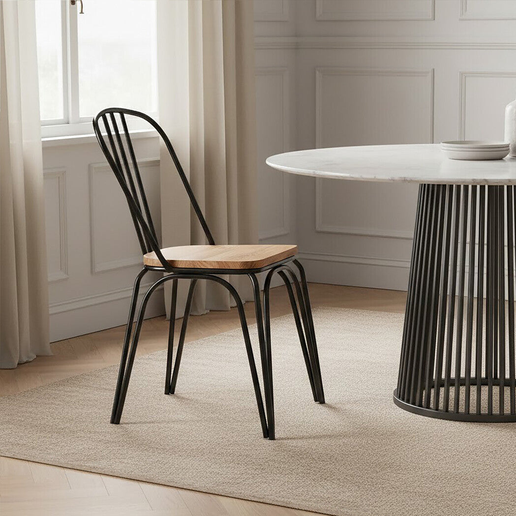 District Dining Chair Elm Wood Seat with Black Metal Frame