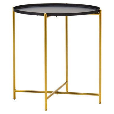 Black Round Tray Top Side Table with Gold Iron Stand