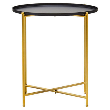 Black Round Tray Top Side Table with Gold Iron Stand