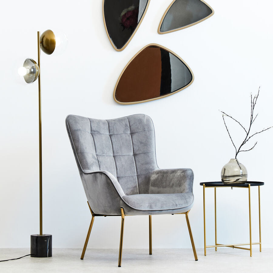 Black Round Tray Top Side Table with Gold Iron Stand