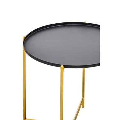 Black Round Tray Top Side Table with Gold Iron Stand