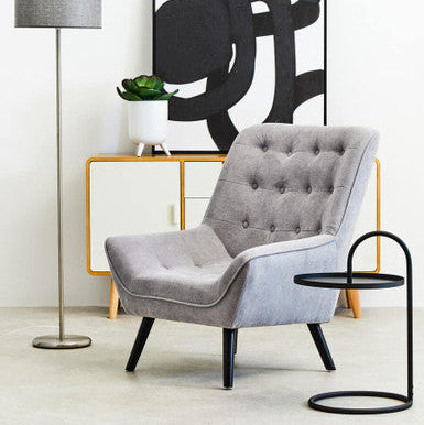 Black Round Top Side Table with Hanging Iron Frame