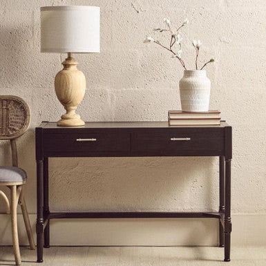 Two Drawer Black Desk with Classic Legs
