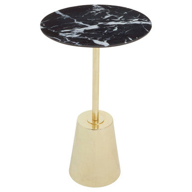 Black Marble Effect Side Table with Gold Base