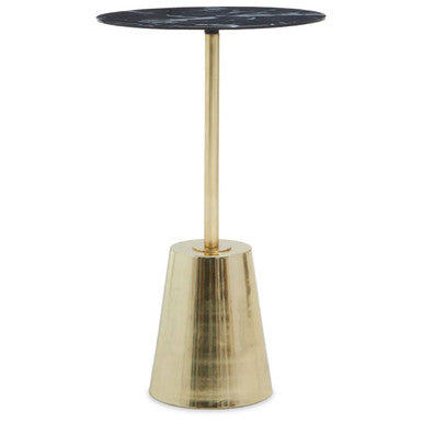 Black Marble Effect Side Table with Gold Base
