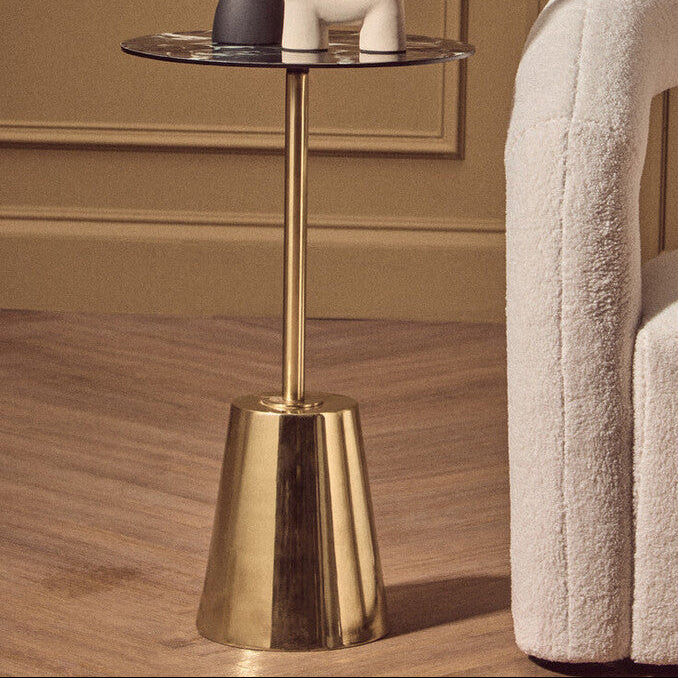 Black Marble Effect Side Table with Gold Base