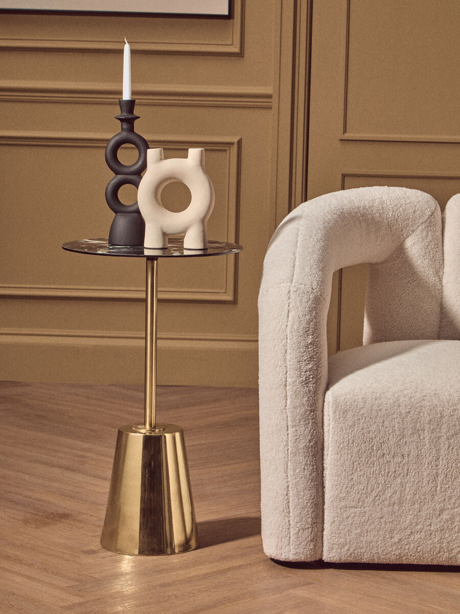 Black Marble Effect Side Table with Gold Base