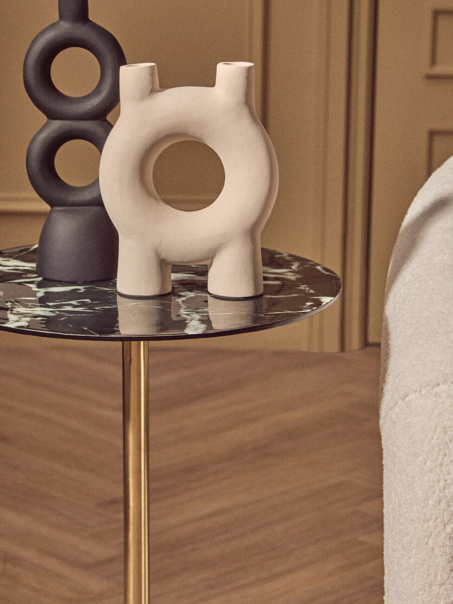 Black Marble Effect Side Table with Gold Base