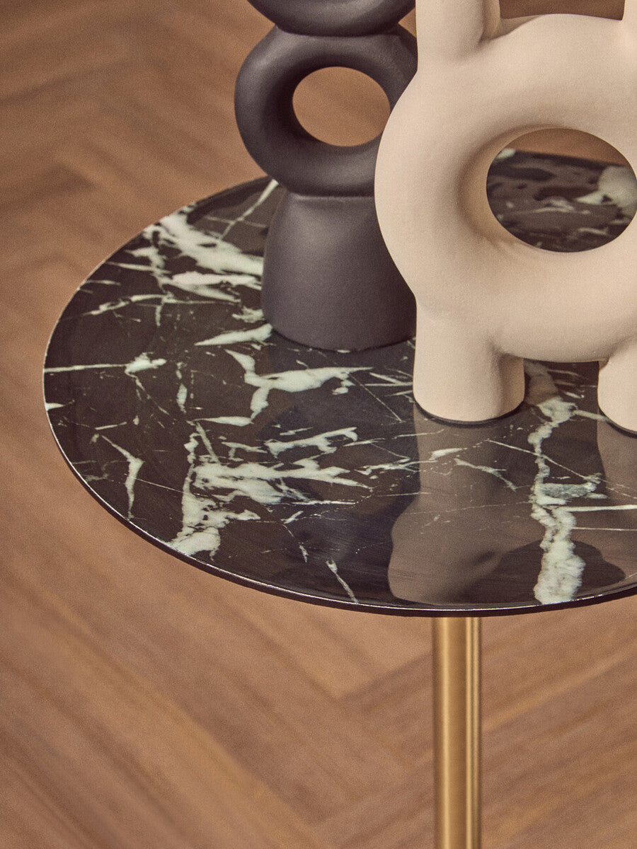 Black Marble Effect Side Table with Gold Base