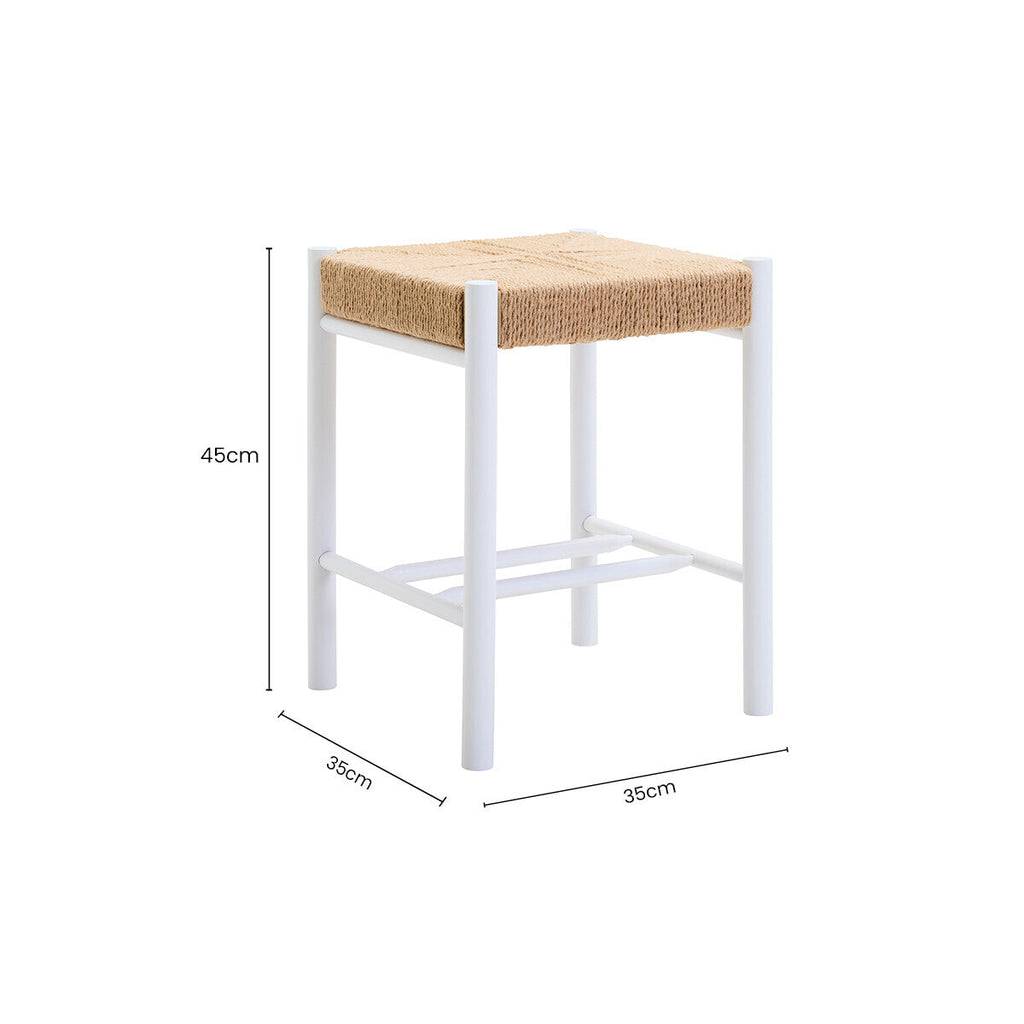 Natural Rope and White Wood Stool