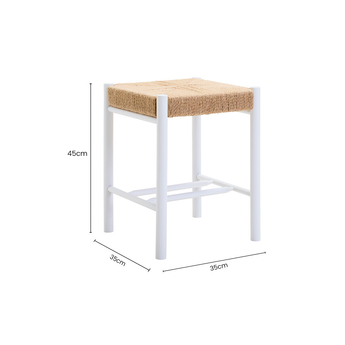 Natural Rope and White Wood Stool