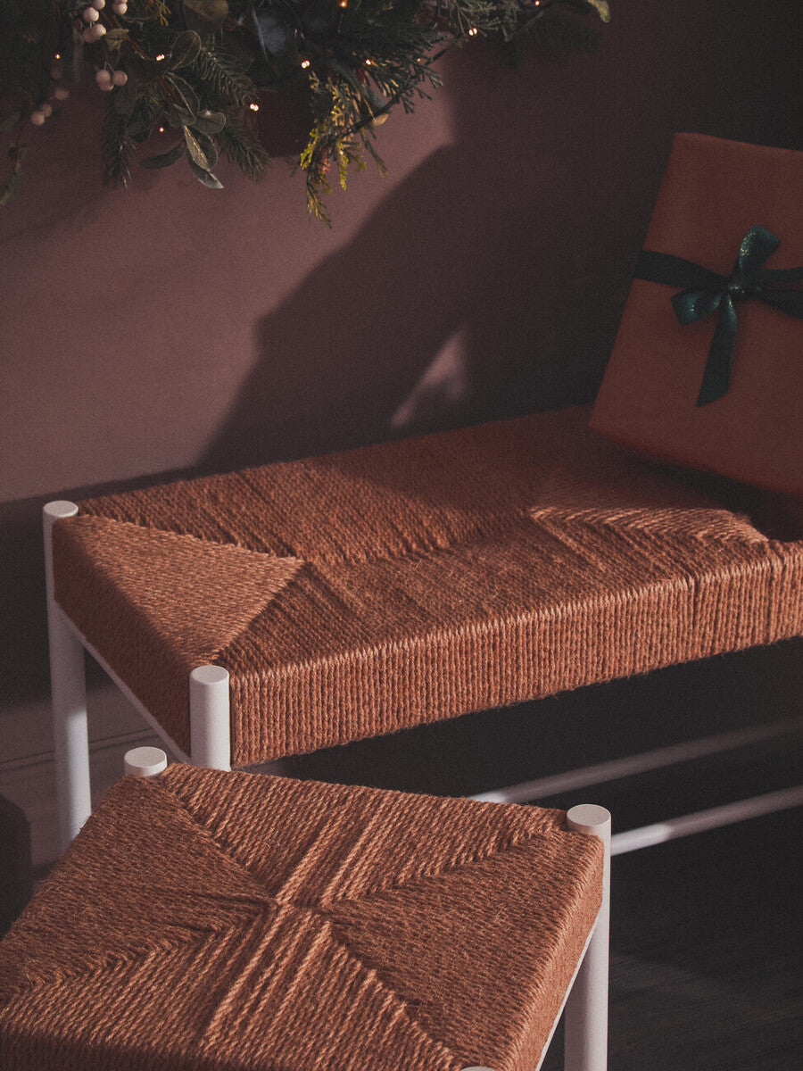 Natural Rope and White Wood Stool