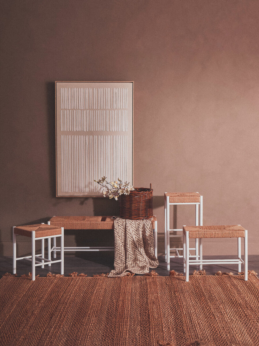 Natural Rope and White Wood Stool