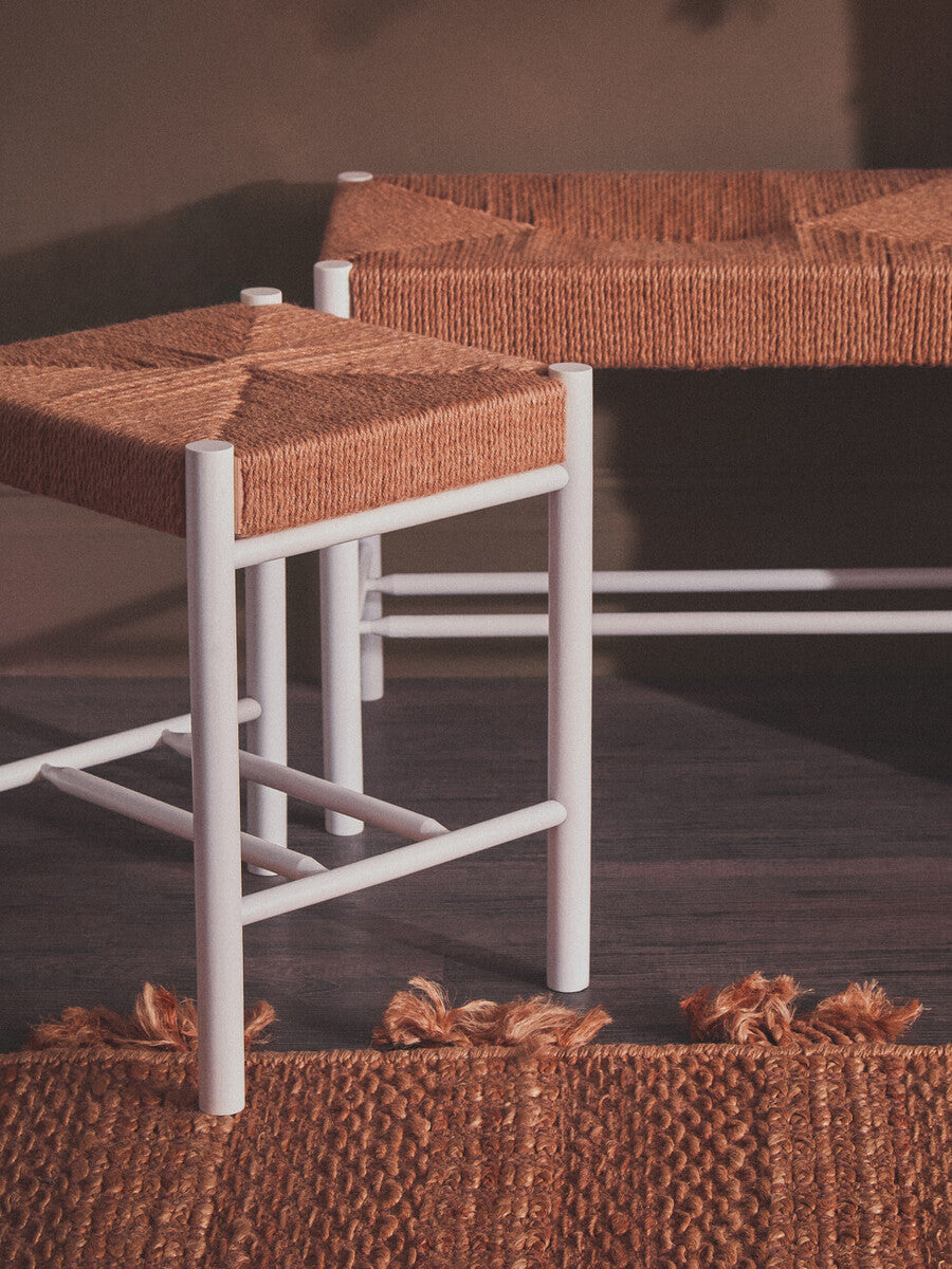 Natural Rope and White Wood Stool