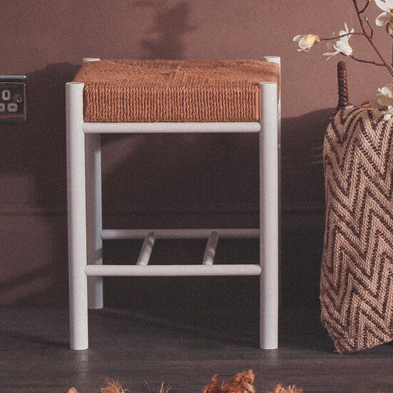Natural Rope and White Wood Stool